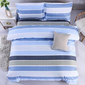 Set di biancheria da letto Simple Blue Stripes Adult King Size 4 pezzi Copripiumino per lenzuolo piatto Federa Consolatore H-00345