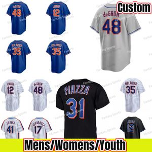 Özel Justin Verlande 12 Francisco Lindor Jersey Pete Alonso Jacob DeGrom Max Scherzer Mike Piazza Starling Marte Jeff McNeil Keith Hernandez Dikişli Forma