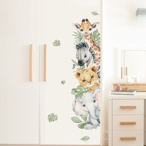 Wall Decor Door Stickers Cute Jungle Animals Elephant Giraffe Watercolor Sticker for Kids Room Baby Nursery Decals Home 230411