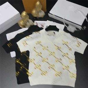 Brand T-shirts Gold Sequin Logo Embroidered Lapel Button Pullover Tee Threaded Decorative Cuff Short Sleeve Breathable Thin Style Knitted Tops Woman T Shirt