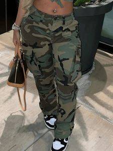 Kadın Şortları Kadınlar Artı Beden Camo Baskı Yan Cep Kargo Pantolon Kamuflaj Orta Bel Rahat Camo Pantolon Düzenli Boş Zaman Lady Pants 230412