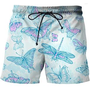 Shorts masculinos est 3d desenhos animados borboleta impressão homens praia secagem rápida surf troncos engraçado cenário verão boxers