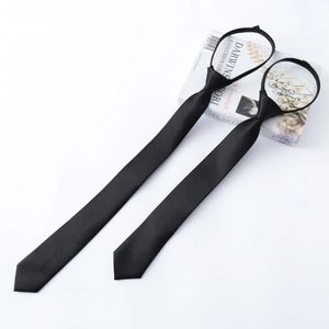 Bräutigam-Krawatten, schwarz, Unisex, mit Reißverschluss, Retro, seidig, schmale Krawatte, schmal, glatt, schlicht, elegant, trendige All-Match-Krawatte