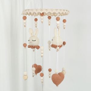 Rattles Mobiles Handmade Crochet Baby Toys Knitted Bunny born Crib Mobile Music Bed Bell Hanging Toy Wind Chime Room Decor 230411
