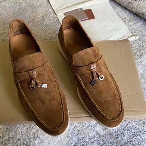 Mens Loafers Flat Heels Dress Shoes Designer Women Summer Slip-on Metal Buckle Suede Leather Fashion Casual Flats Shoe