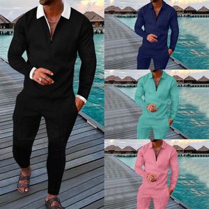 Tute da uomo Casual manica lunga con cerniera Set per uomo Abbigliamento Streetwear Abito in 2 pezzi Autunno Uomo colletto rovesciato Strada Wea251w