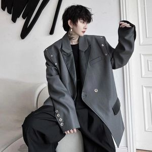 Men's Suits SYUHGFA Mens Suit Jackets Double Breasted Rivet Niche Design Korean Fahsion Male Blazer Patch Leather Coats Autumn 2023