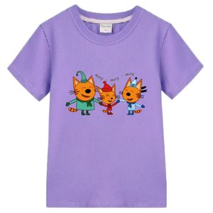 T-shirts Children's e-cats printed T-shirt cartoon children's T-shirt three kittens Russian funny girl clothing summer children's top baby boy clothing 230412