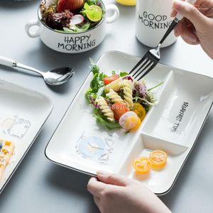 Pratos nórdicos retângulo cerâmico charling de desenho animado porcelana café da manhã bife de frutas bandeja de lanches de bebê de bandeja