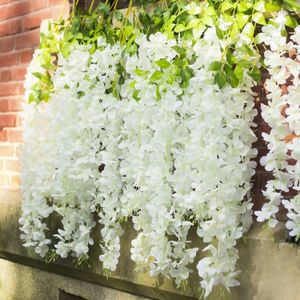 White Wisteria Artificial Flower Garland Hanging Vines Artificial Plant Fake Wisteria Silk Flowers String For Wedding Home Decor