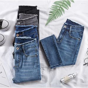 Frauen Jeans Hohe Taille Dünne Frau 2023 Mode Elastische Jean Weibliche Zeigen Dünne Grau Blau Feste Denim Hosen Mom