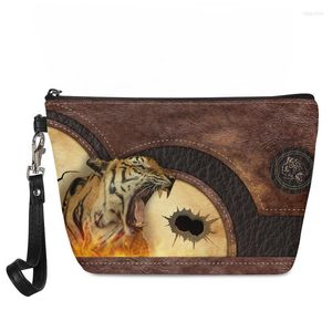 コスメティックバッグHycool Tiger Printing Bagファッションコスメチックメイクジッパーポーチオーガナイザー旅行ガールズミニハンドバッグ