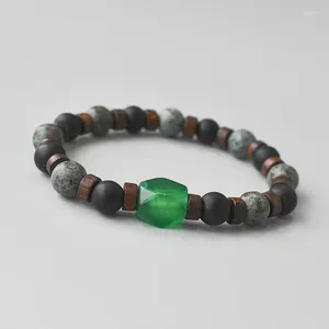 Strand Black Stone Bracelet For Men Lava Wooden 8mm Beads Tibetan Buddha Wrist Chain Women Jewelry Gift Bracelets