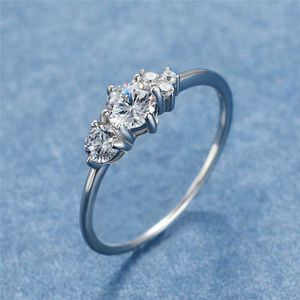 Bandringen eenvoudige sterling zilveren feest trouwring romantisch vrouwelijk kleine ronde zirkoon ring elegante belofte verlovingsringen voor vrouwen AA230412