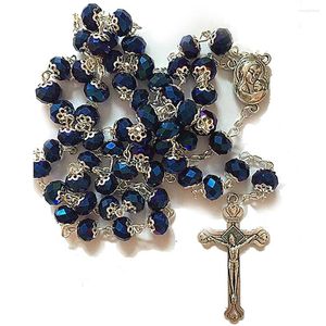 Chains Royal Blue Flower Set Crystal Rosary Cross Necklace Beads Long Gothic Beaded Romantic Goth