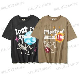 Herr t-shirts vintage tvättad kortärmad rund hals tee street trendsättare lös skalle tryckt T230412