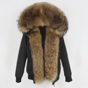 女性の毛皮のフェイクファーoftbuy bomber防水パーカー冬のジャケット女性自然リアルラクーンフードコート取り外し可能な濃い暖かいアウター231110