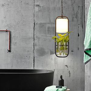 Pendant Lamps Light Garden Flowers Potted Plants Lamp Wrought Iron Glass Suspension Lights Nordic Bar Bedroom G176