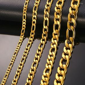 Kedjor Mäns figaro -kedja halsband trottoarkant länk guldton rostfritt stål manliga kolära smycken 24 tum