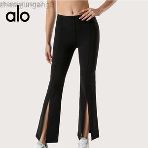 Desginer Aloo Yoga Flare Pantsレディースハイウエストとヒップリフトダンスフィットネスパンツ2023新しいスポーツスプリットパンツアロス