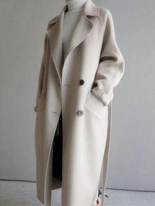 Wełniane mieszanki damskiej beżowej wełnianej kurtki kobiety jesienne zima swoboda lapów długie płaszcze elegancka elegancka koreańska moda luźna przedwczesna płaszcz 231110