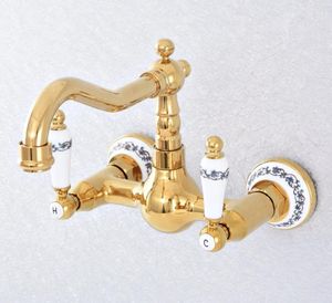 Waschbecken Wasserhähne Goldene Wandbecken Bad Doppelgatt Dual Loch Waschbecken Wassermischer HAP ZSF611