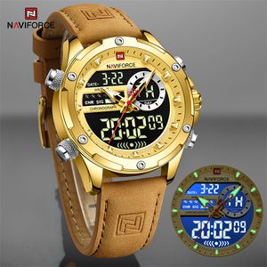 Wristwatches NAVIFORCE Luxury Brand Original Watches For Men Casual Sports Chronograph Alarm Quartz Wrist Watch Leather Waterproof Clock 9163 230412