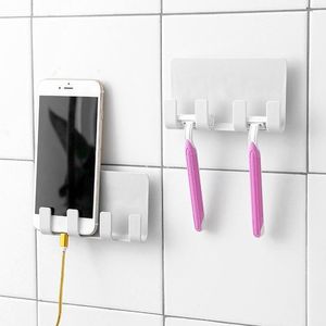 Hooks & Rails Pcs Wall Mount Self-adhesive Hanger Storage Shelf Phone Charging Bracket Stand Multifunction RackToothbrush RackHooks