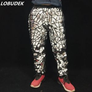 Men's Pants Male Hip Hop Dance Harem Pants Gold Silver Laser Mirror Loose Casual Trousers Stage Performance Cargo Pants for Party Festival 231110