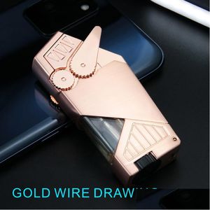 Smoking Pipes Two Turbo Gas Lighter Windproof Unusual Funny Butane Metal Blue Flame Cigar Lighters Gadgets For Men Gift Accessories Dhjt3