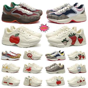 Sneakers Sneaker Lip Rhyton Designer Sports Thick Soled Cartoon Letters Fashion Casual Shoes Beige Men's Retro Print Women Leather Embroidery