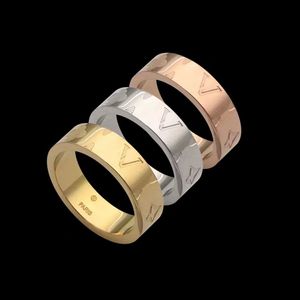 Marke Luxus V Vierblättrige Blume Paar Ring für Frauen Paare Einfache Mode Druck Verlobungsring 18k Gold Titan Stahl Designer Ring