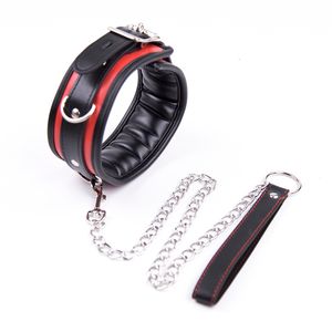 Toys adultos BDSM Collar Leather and Iron Chain Link Sponging enchendo escravos sexo para casais para casais 230411