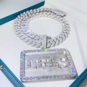 Guangzhou Shining Jewelry White Gold Sterling Silver 15mm Cuban Link Vvs Diamond Moissanite Name Initial Custom Iced Out Pendant