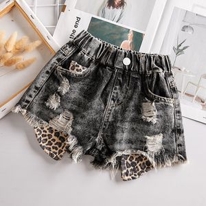 Şort yaz bebek kız şort çocuk kot pantolon moda leopar baskı patchwork s alt kıyafetler 2 ila 14 yıl 230412