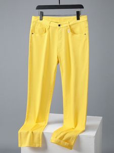Calças masculinas de verão calças leves e casuais de algodão elástico de algodão masculino de chinos em estilo de negócios masculino, calças retas coloridas 230412