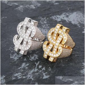 Solitaire Ring Mens Hip Hop Jewelry Dollar Sign Gemstone Zircon Fashion Big Gold Rings Drop Delivery Dhgarden Otf36