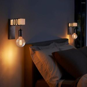 Vägglampa retro järn trä e27 sängen sconce ljus fixtur för heminredning matsal vardagsrum sovrum inomhusbelysning