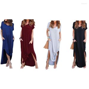 Casual Dresses Womens Short Sleeve Oversized Loose Maxi T-Shirt Dress Solid Color Split Asymmet 10CD