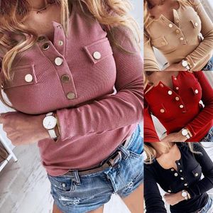 Women's Blouses 2023 Spring Autumn Sexy Women Long Sleeve Solid Color Nbuckle Few Front Button Ribbed Slim Plus Size Low-cut Blouse M-5XL