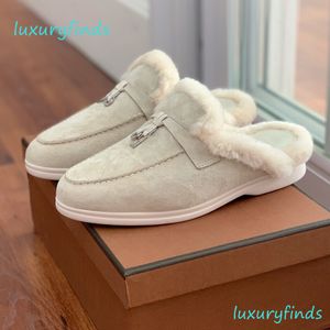 Mules wool Slippers 100% real Suede shoes luxury Flats Loafers Men Women Moccasin Designer Shoes classic Buckle soft sole elastic beef tendon bottom Shearling casual