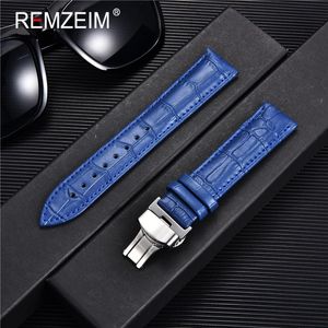 Titta på band Remzeim Titta på tillbehör Titta på remmen 18mm 20mm 22mm 24mm Cow Leather Watch Band Blue Green Red Brown Black Watchband 230412