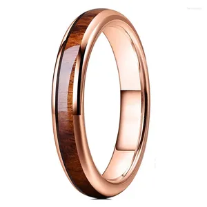 Cluster Rings Simple Titanium Stainless Steel For Men Women Koa Wood Inlay Luxury Wedding Band Engagement Jewelry Anillos Mujer