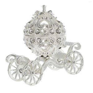 Pillow Carriage Pumpkin Box Jewelry Trinket Centerpiece Crystal Decor Rhinestone Holder Display Ring Ornament Gift Adornment Tabletop