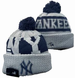 Yankees Beanies New York Beanie Cap Wool Warm Sport Knit Hat Baseball North American Team randig sidelinje USA College manschetterade pom hattar män kvinnor a5