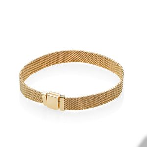 Gold plating Mesh Bracelet for Pandora 925 Sterling Silver Strap style Wedding Charm Bracelets For Women Girlfriend Gift designer bracelets with Original Box Set