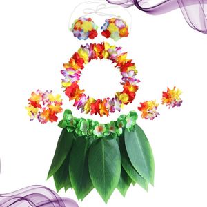 Fiori decorativi 6 pezzi Set trucco ragazza Gonna Hula per adulti Abbigliamento Ballerino Costume Luau Outfit Abito Hawaii Banchetto