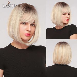 Synthetic Wigs Easihair Natural Hair Bob Wigs Light Blonde Straight Wavy Synthetic Heat Resistant Cosplay Wig Daily 230227