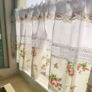 Cortina de linha de algodão renda cortina curta.