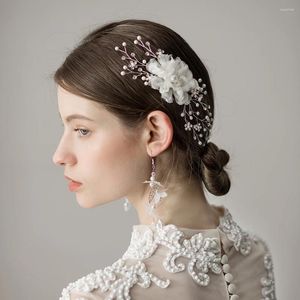 Grampos de cabelo O383 requintado casamento nupcial fio flores pérolas de cristal miçangas artesanais noivas dama de honra hairwear